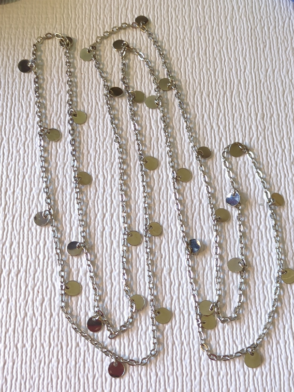 ✨Silvertone Chain and Disc Long Necklace 54", No clasp